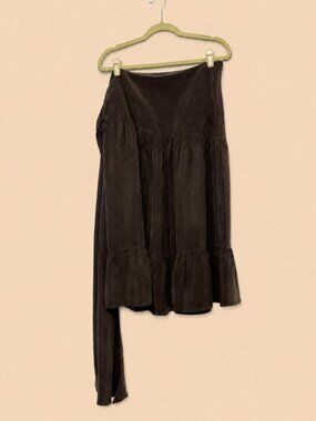 Cortefiel Woman Asymmetrical Brown Skirt with Wrap Bow EU42 Size